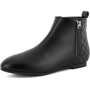 MaxMuxun Ankle Boots Flat Low Heel
Booties W/Side Zipper Black PU Size 6.5 / 499